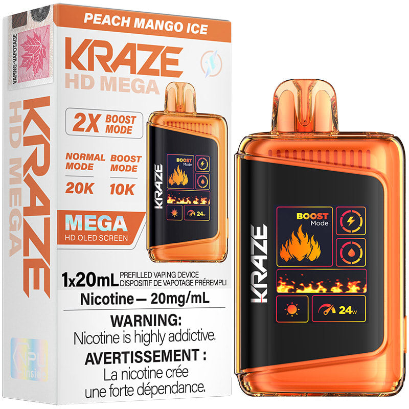 Kraze HD Mega 20K Peach Mango Ice 20mg/mL 20mL disposable (Provincial)