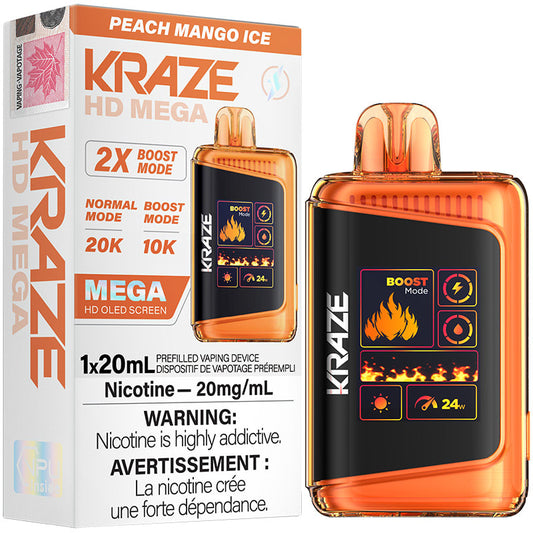 Kraze HD Mega 20K Peach Mango Ice 20mg/mL 20mL disposable (Provincial)