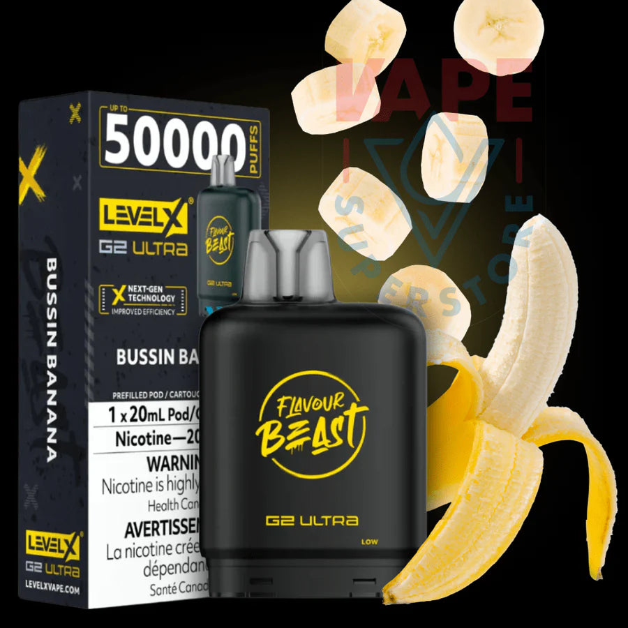 Flavour Beast Level X G2 Ultra Pod 50k Bussin Banana Iced 20mL 20mg/ml (Provincial)