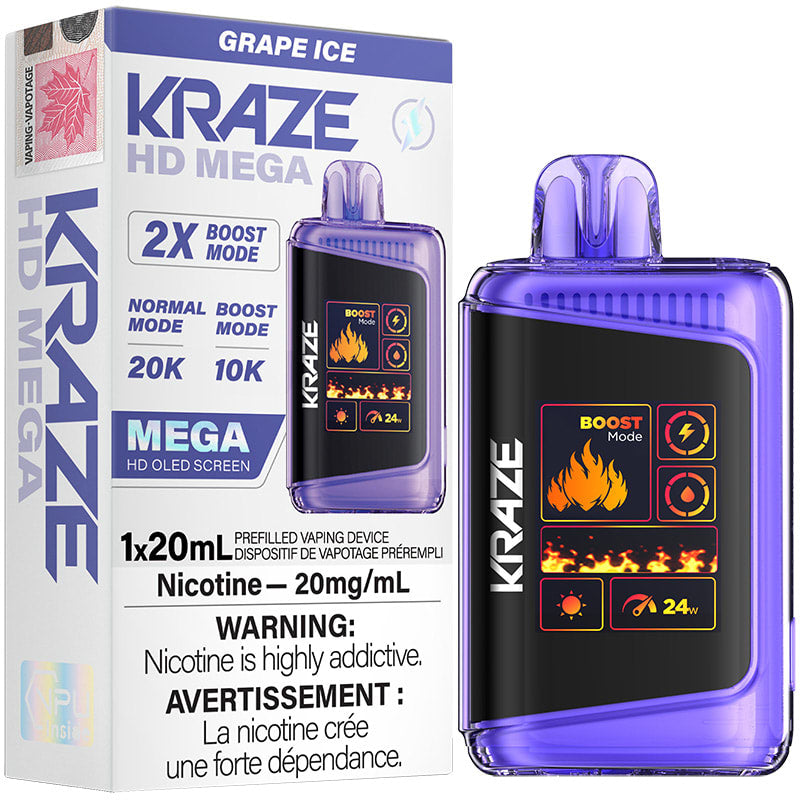 Kraze HD Mega 20K Grape Ice 20mg/mL 20mL disposable (Provincial)