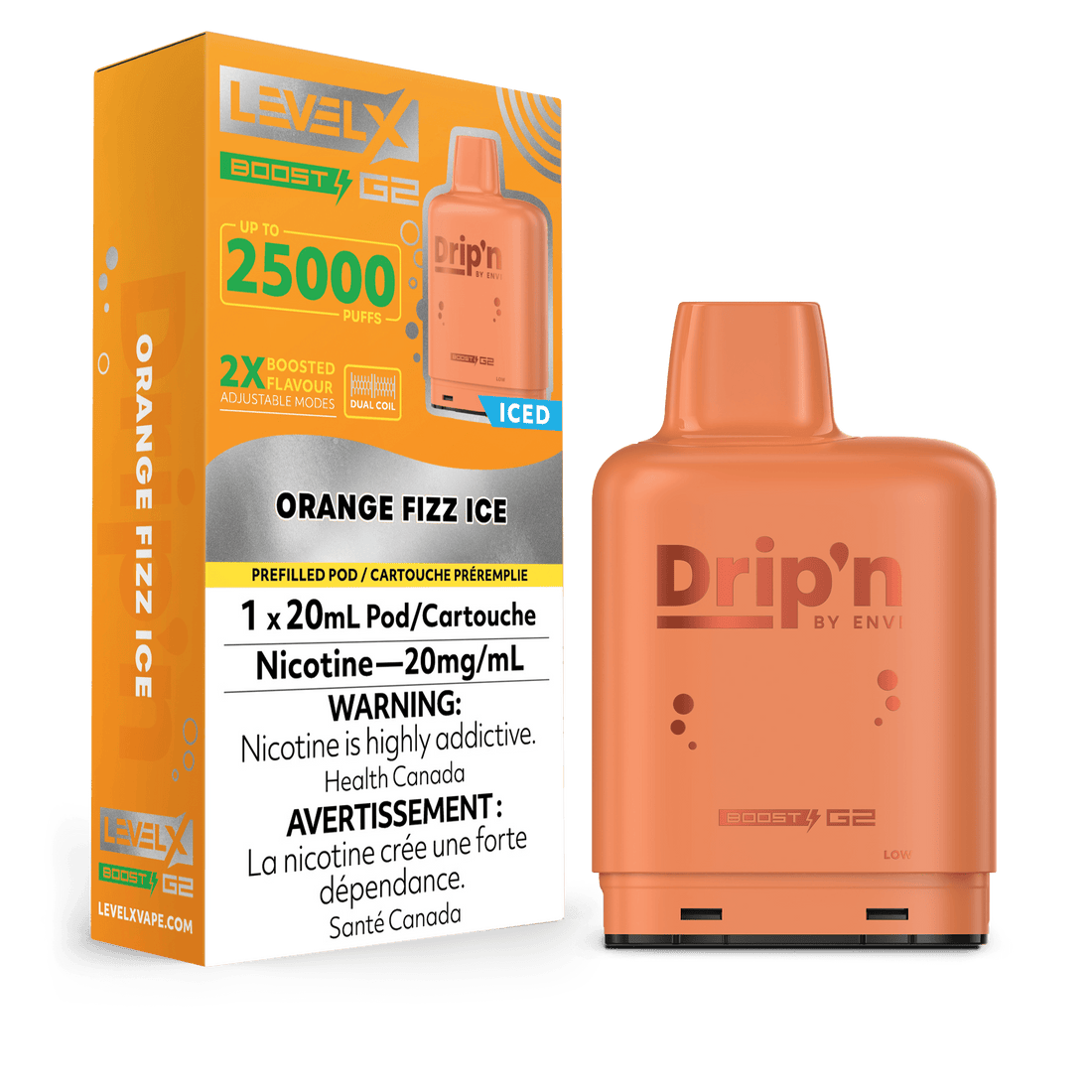 Drip’n LevelX Boost G2 Pod Orange Fizz Ice 20mg/mL (Provincial)