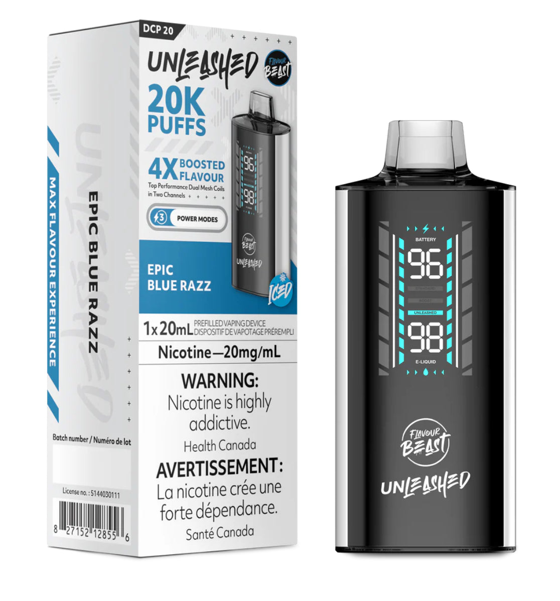 Flavour Beast Unleashed 20K Puffs Epic Blue Razz 20mg/ml Disposable(Provincial)