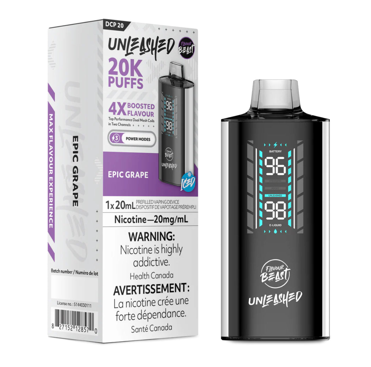 Flavour Beast Unleashed 20K Puffs Epic Grape 20mg/ml Disposable (Provincial)