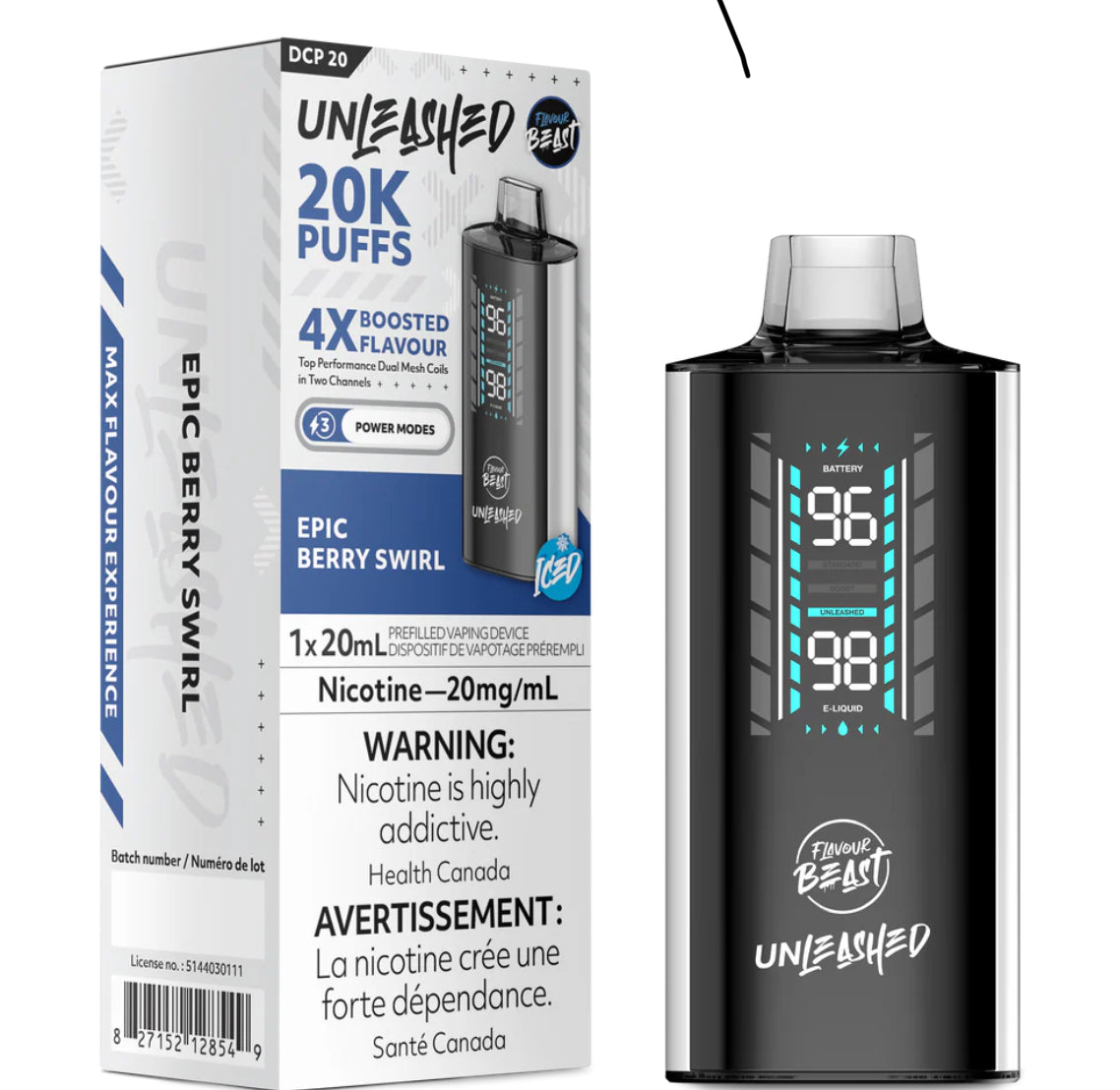 Flavour Beast Unleashed 20K Puffs Epic Berry Swirl 20mg/ml Disposable (Provincial)