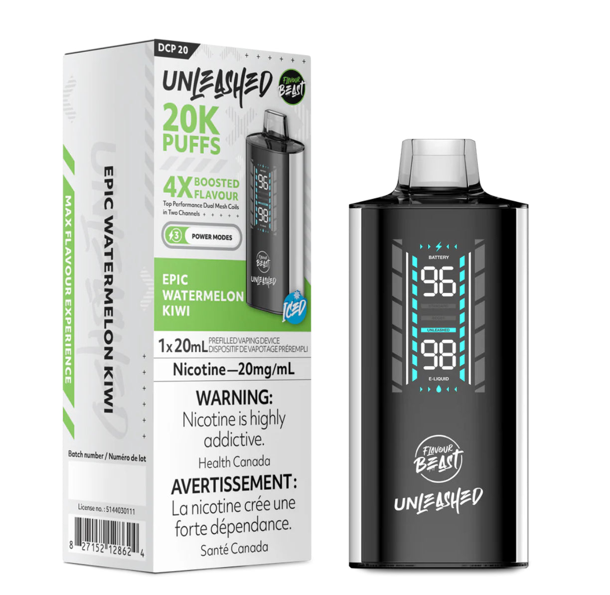 Flavour Beast Unleashed 20K Puffs Epic Watermelon Kiwi 20mg/ml Disposable (Provincial)
