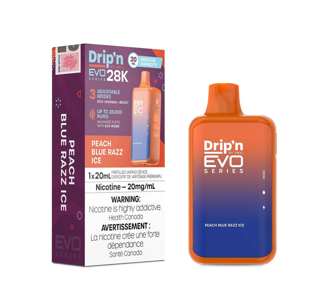 Drip’n EVO 28K Peach Blue Razz Ice 20mg/mL disposable (Provincial)