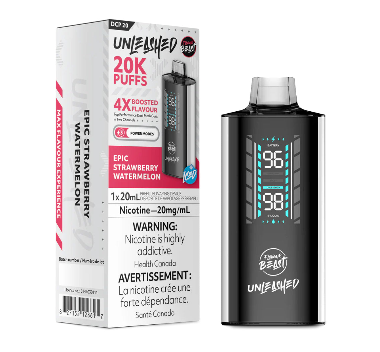 Flavour Beast Unleashed 20K Puffs Epic Strawberry Watermelon 20mg/ml Disposable (Provincial)