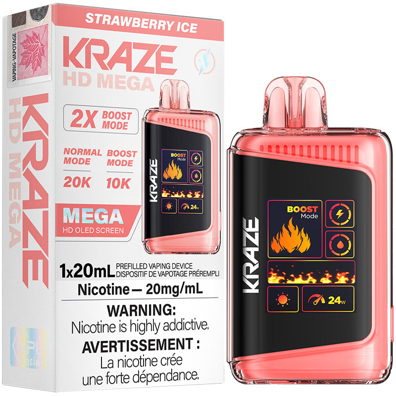 Kraze HD Mega 20K Strawberry Ice 20mg/mL 20mL disposable (Provincial)