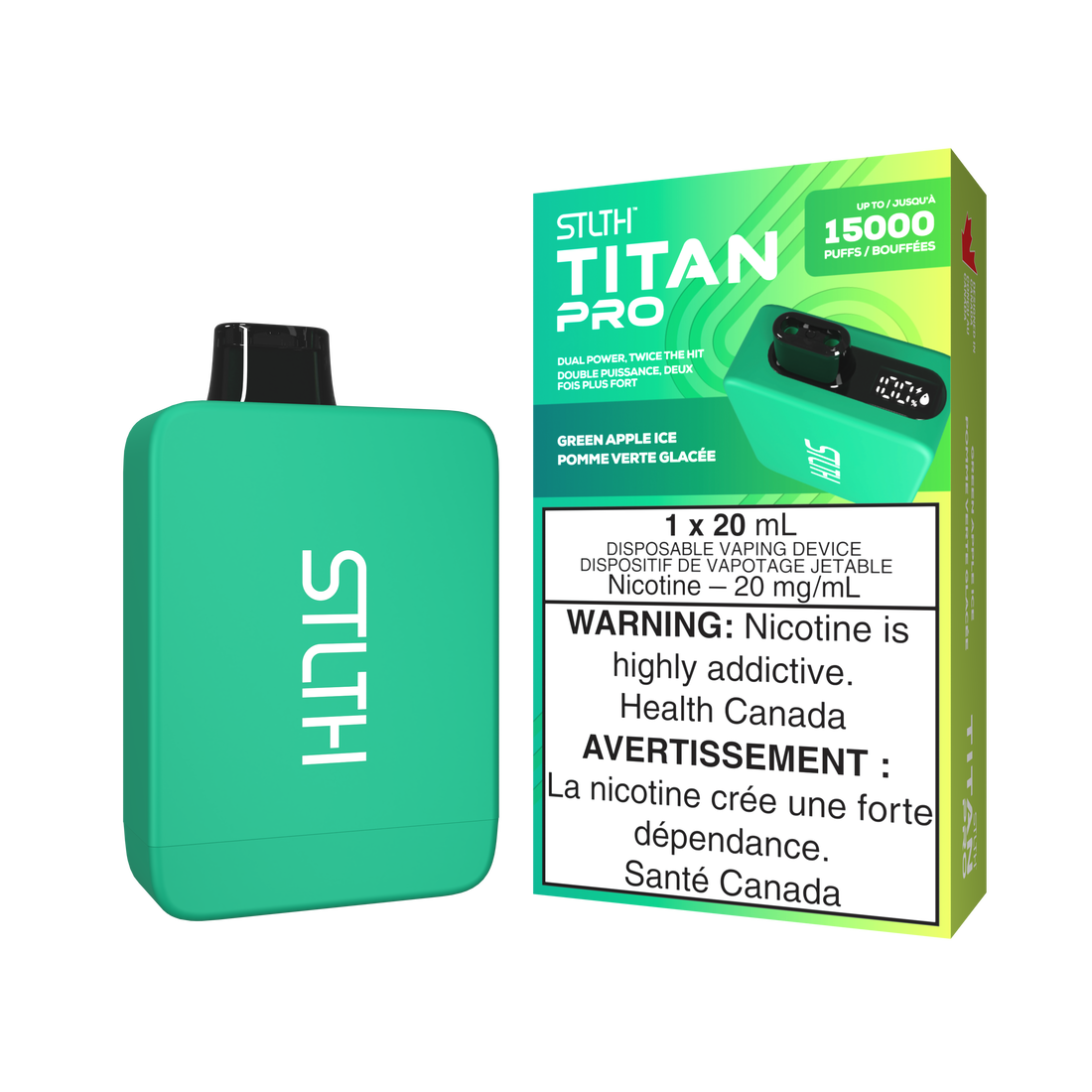 Stlth Titan Pro 15k Green Apple Ice 20mg/mL Disposable(Provincial )