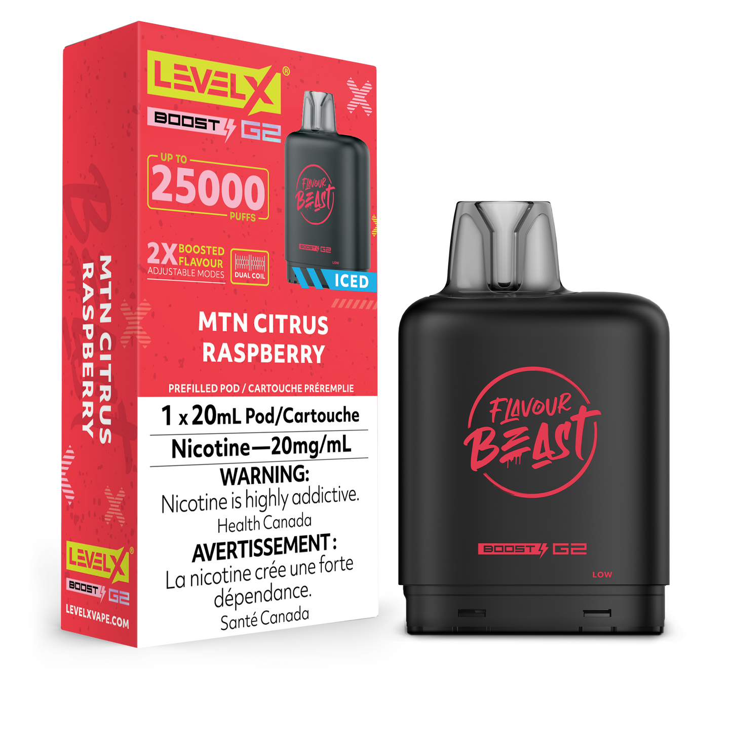 Flavour Beast LevelX pod Boost 25k Mtn Citrus Raspberry Iced 20mg/ml (Provincial)