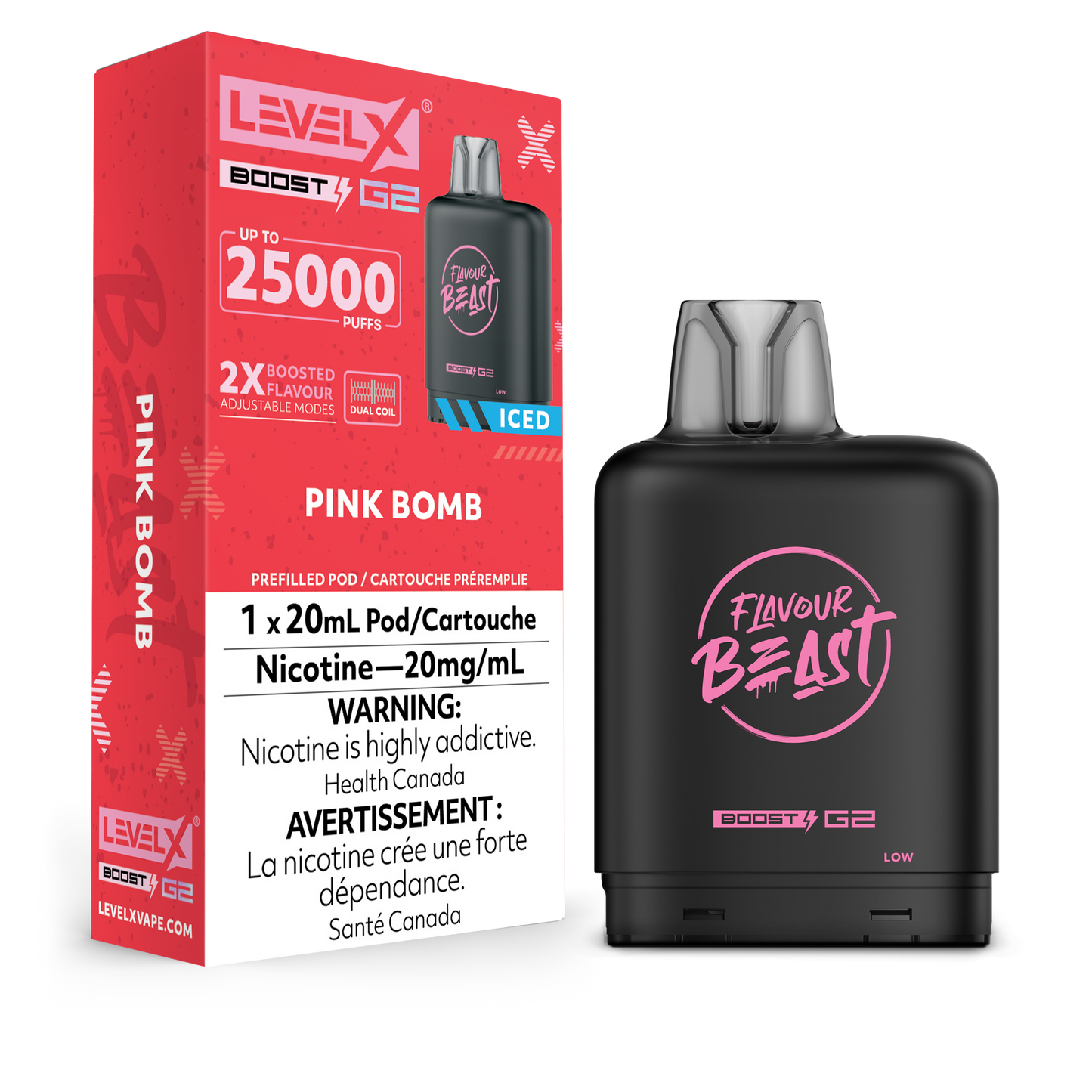 Flavour Beast LevelX pod Boost 25k Pink Bomb Iced 20mg/ml (Provincial)