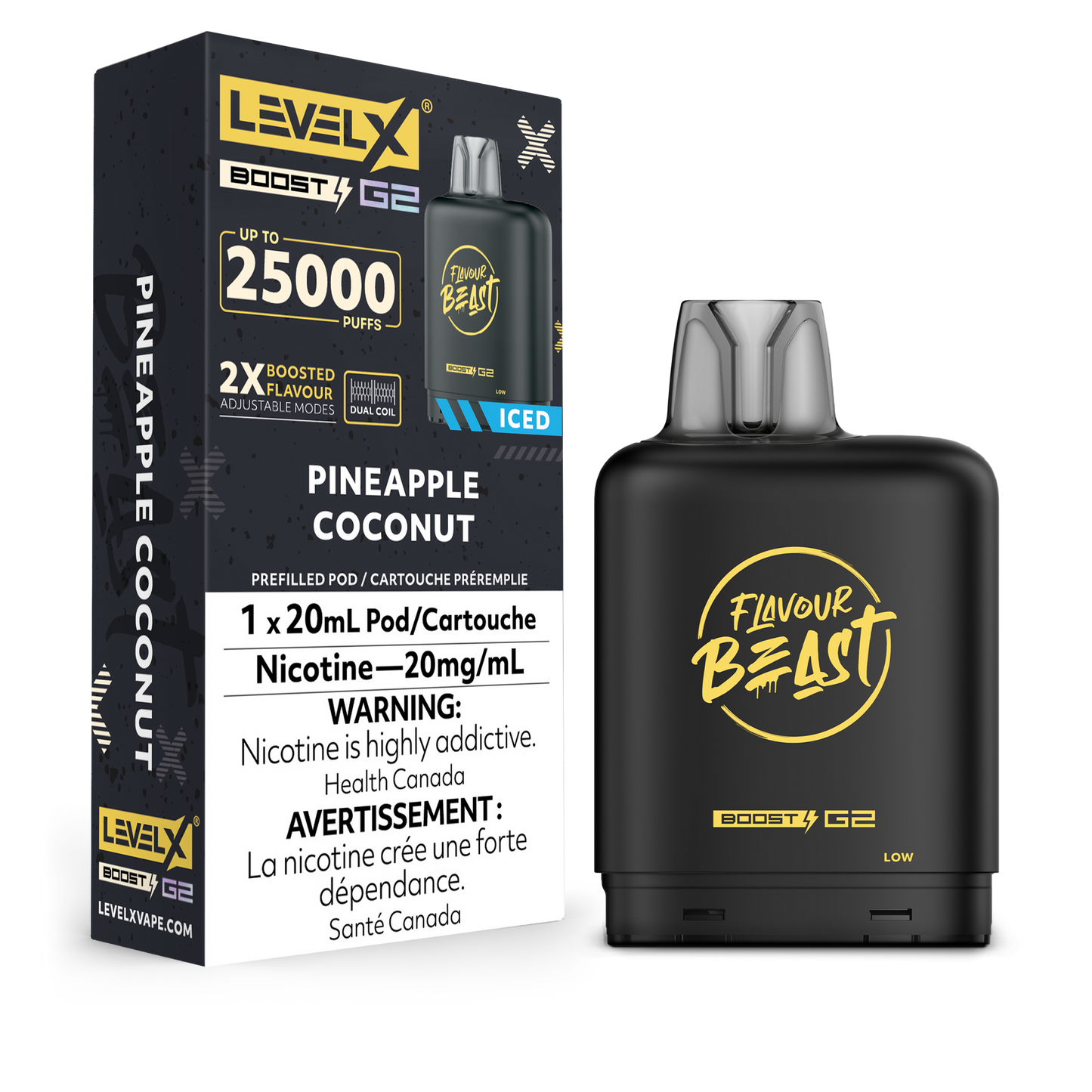 Flavour Beast LevelX pod Boost 25k Pineapple Coconut Iced 20mg/ml (Provincial)