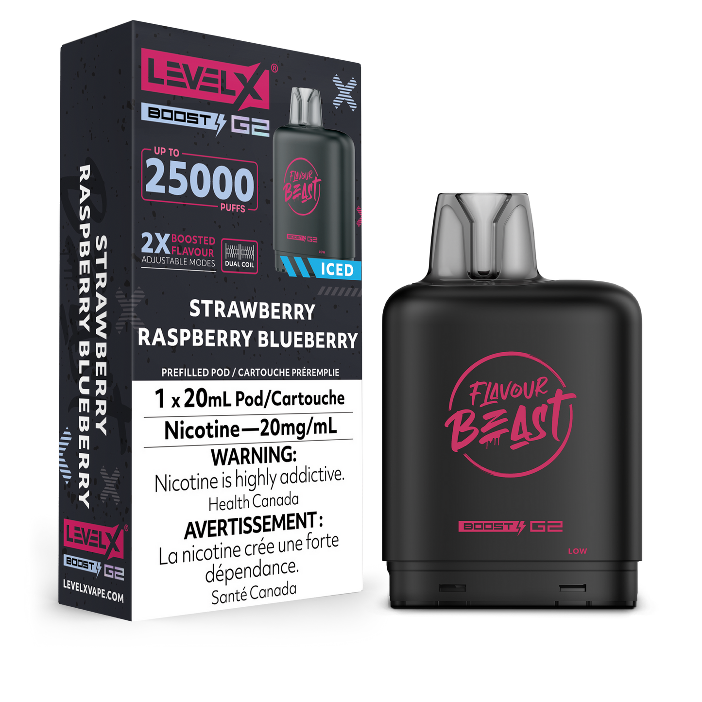 Flavour Beast LevelX pod Boost 25k Strawberry Raspberry Blueberry Iced 20mg/ml (Provincial)