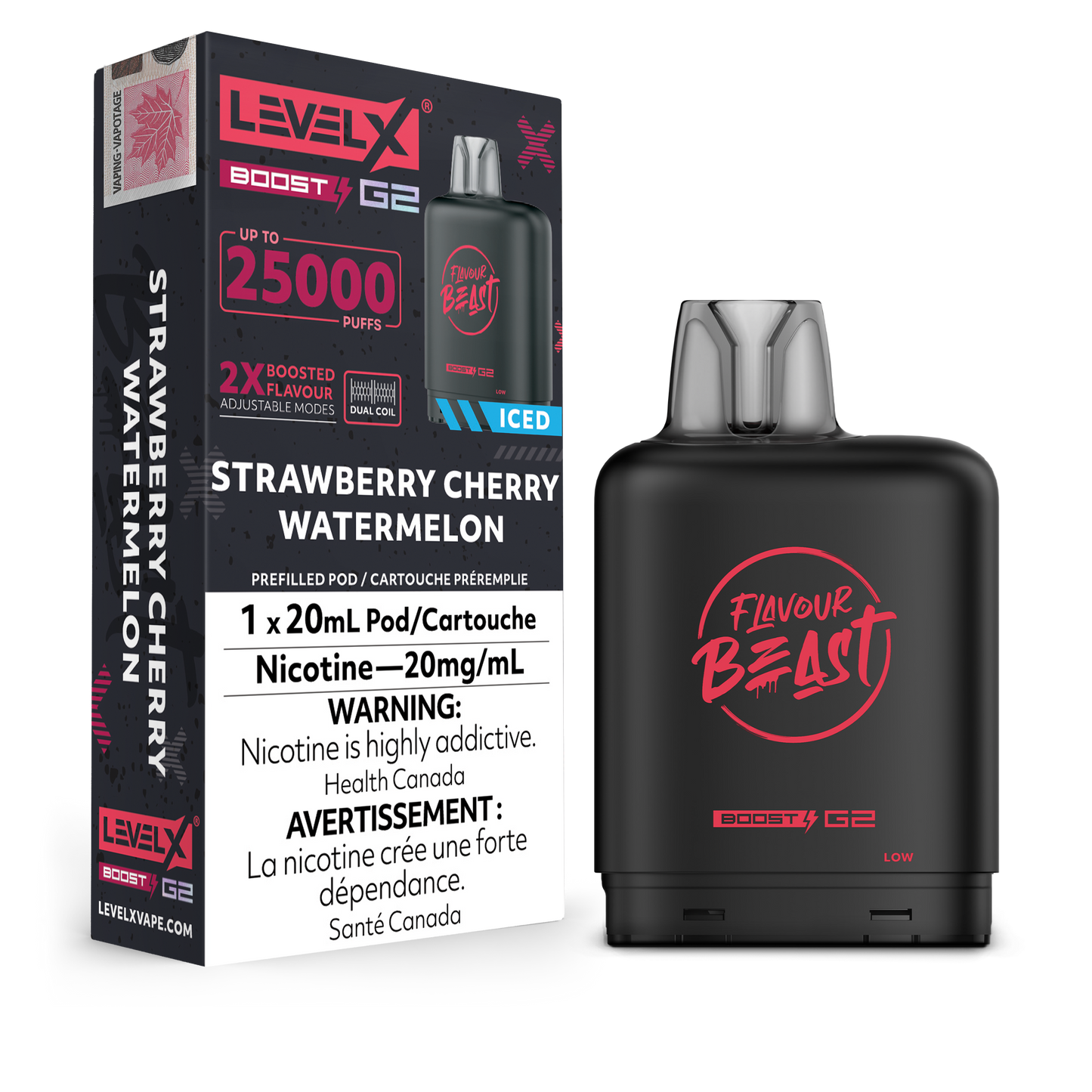 Flavour Beast LevelX pod Boost 25k Strawberry Cherry Watermelon Iced 20mg/ml (Provincial)