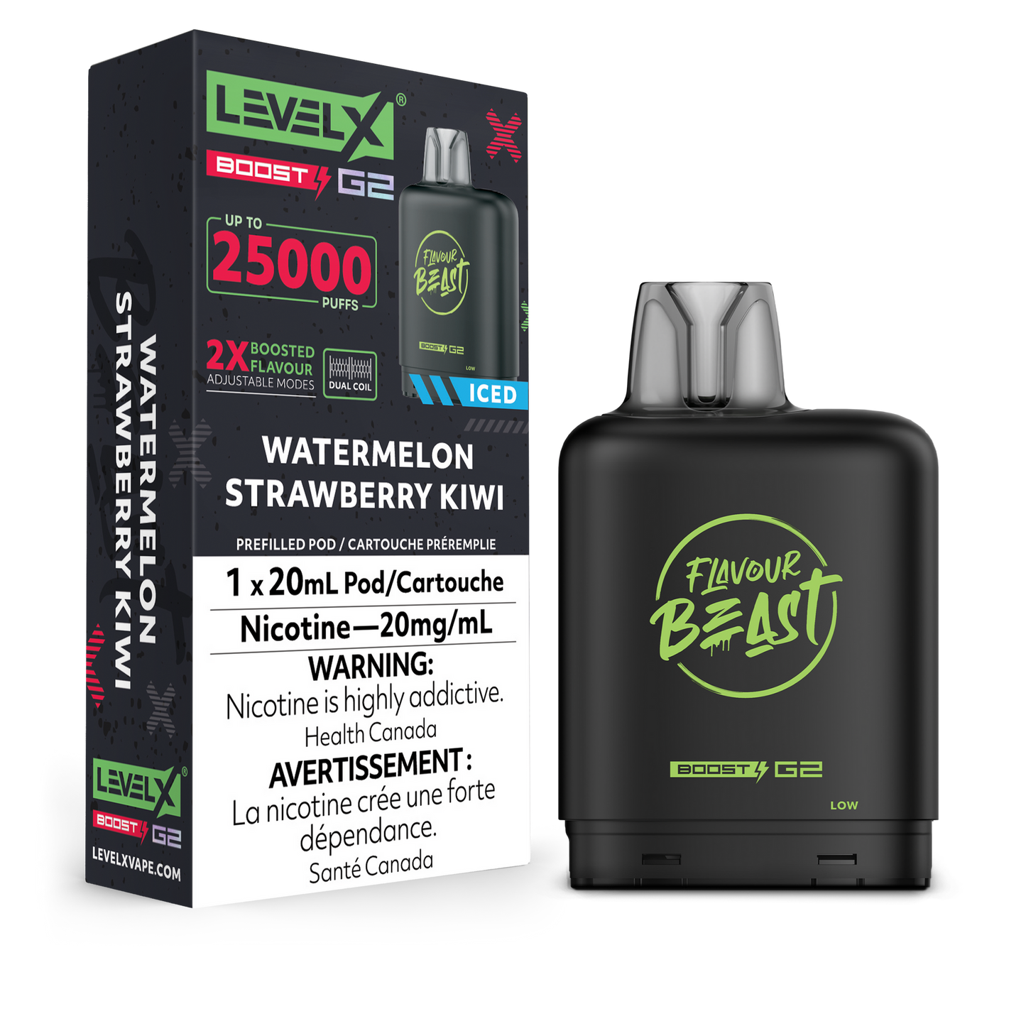 Flavour Beast LevelX pod Boost 25k Watermelon Strawberry Kiwi Iced 20mg/ml (Provincial)