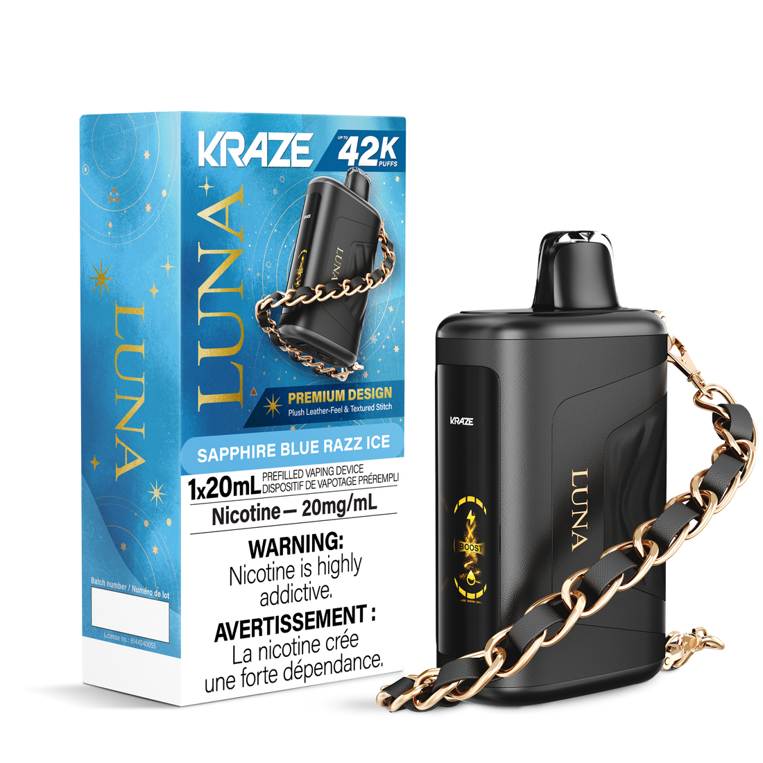 Kraze LUNA 42K - Sapphire Blue Razz Ice 20mg/ml disposable (Provincial)