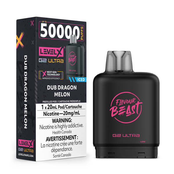 Flavour Beast Level X G2 Ultra Pod 50k Dub Dragon Melon Iced 20mL 20mg/ml (Provincial)