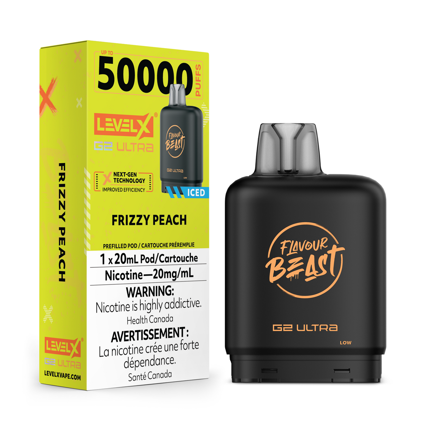 Flavour Beast Level X G2 Ultra Pod 50k Frizzy Peach Iced 20mL 20mg/ml (Provincial)