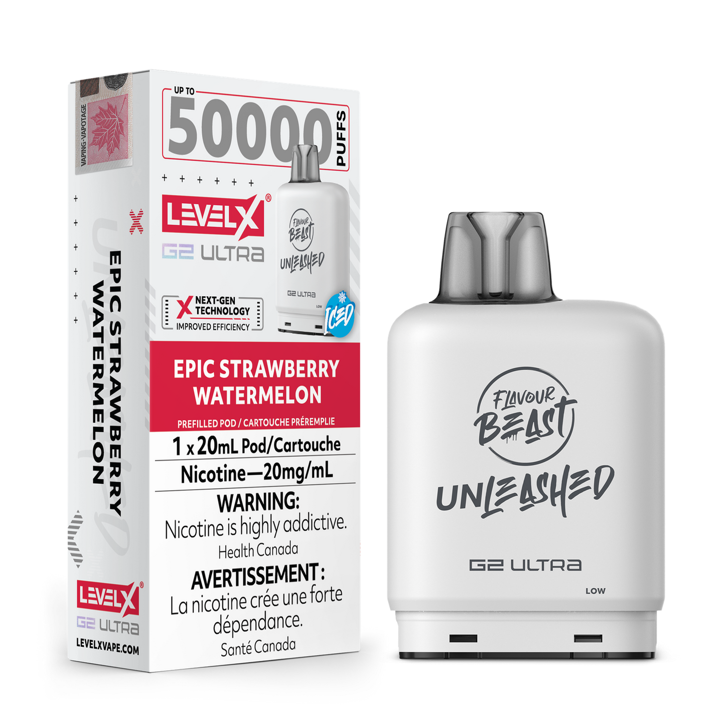 Flavour Beast Unleashed Level X G2 Ultra pod 50k Epic Strawberry Watermelon Iced 20mg/mL (Provincial)