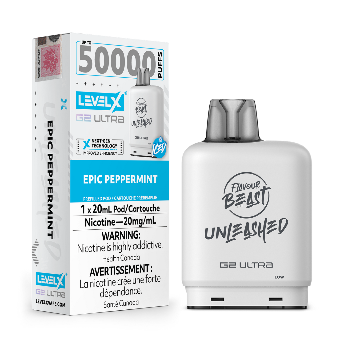 Flavour Beast Unleashed Level X G2 Ultra pod 50k Epic Peppermint Iced 20mg/mL (Provincial)