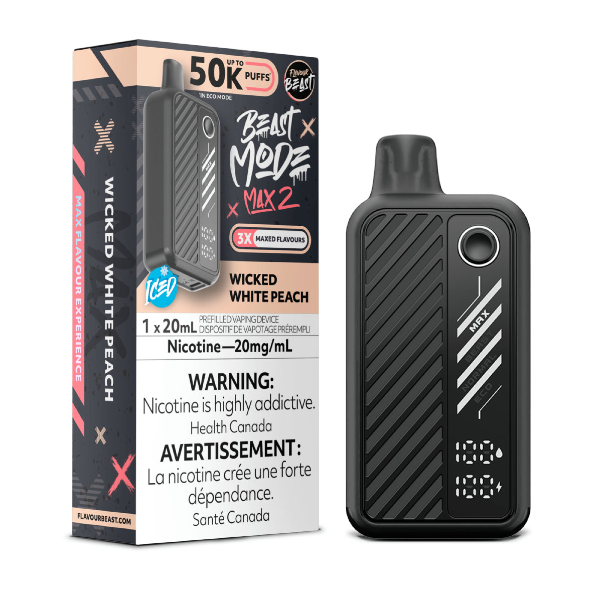 Flavour Beast Mode Max2 50K Wicked White Peach Ice 20mg/mL Disposable (Provincial)