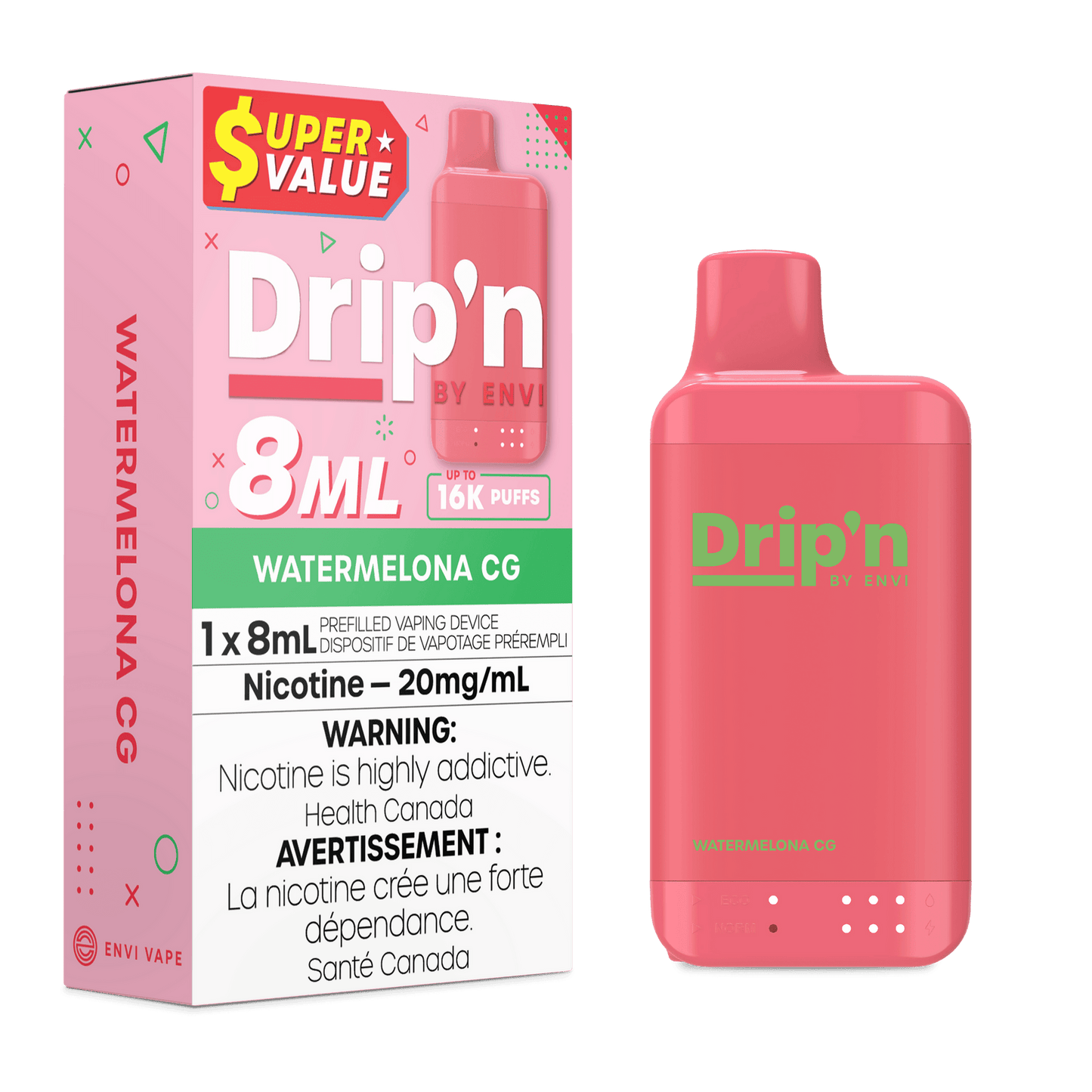 Drip’n by Envi 16K Watermelona CG 20mg/ml Disposable (Provincial)