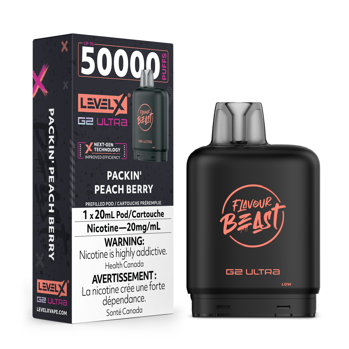 Flavour Beast Level X G2 Ultra Pod 50k Packin’ Peach Berry Iced 20mL 20mg/ml (Provincial)