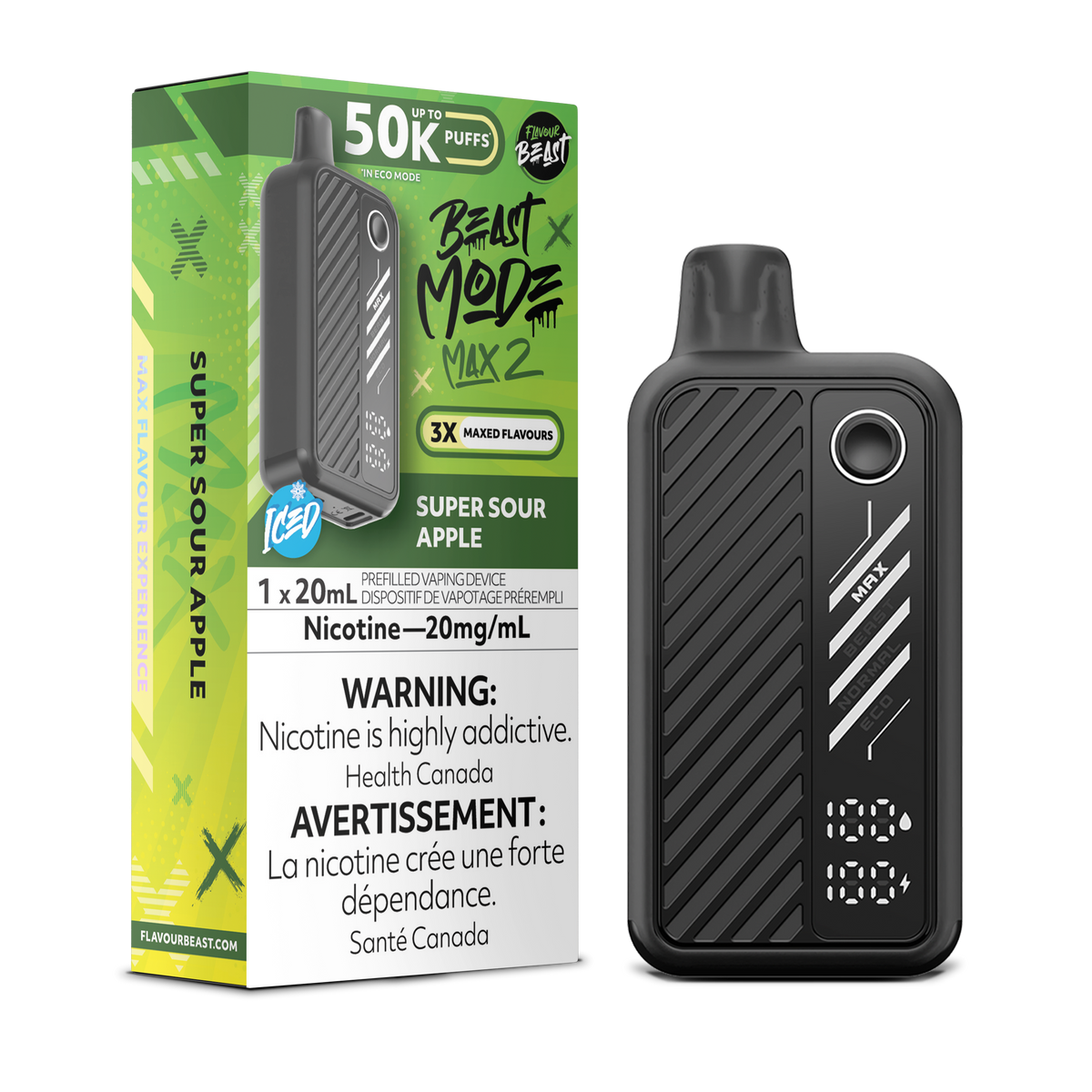 Flavour Beast Mode Max2 50K Super Sour Apple Ice 20mg/mL Disposable (Provincial)