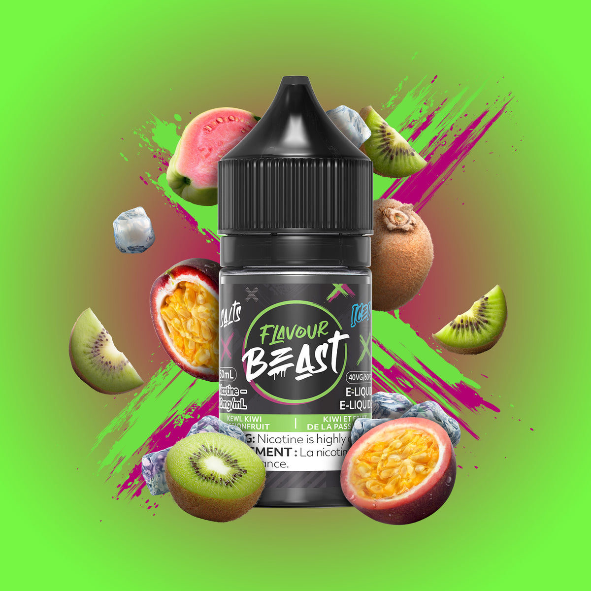 Flavour Beast E-liquid Kewl Kiwi Passionfruit Iced 10mg/mL 30mL (Provincial)