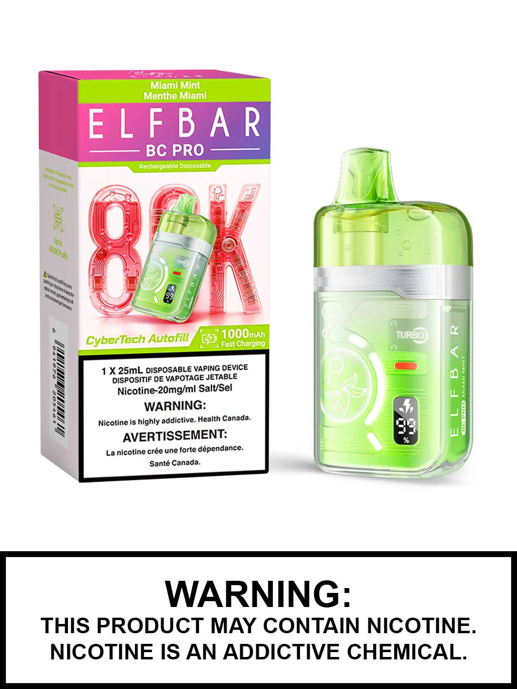 Elf Bar BC Pro 80k Miami Mint 20mg/mL disposable (Provincial)