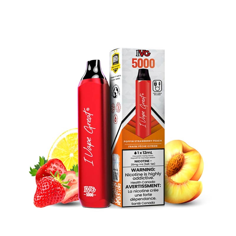 IVG 5000 Poppin Strawberry Peach 20mg/mL Disposable (Provincial)
