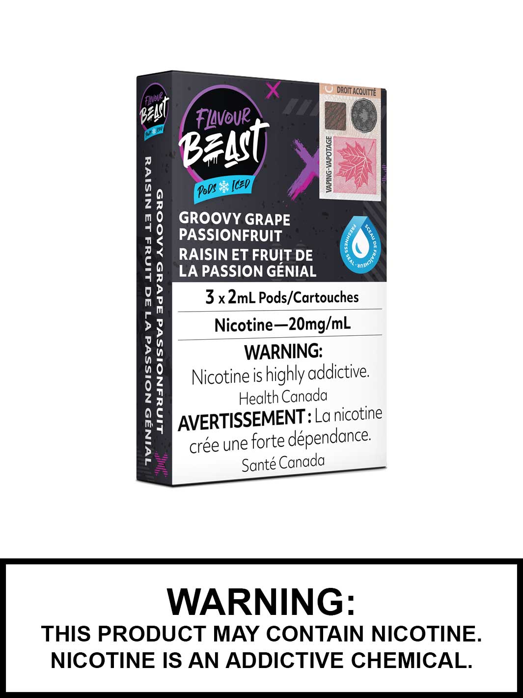Flavour beast groovy grape passionfruit iced 20mg/mL pods (Provincial)