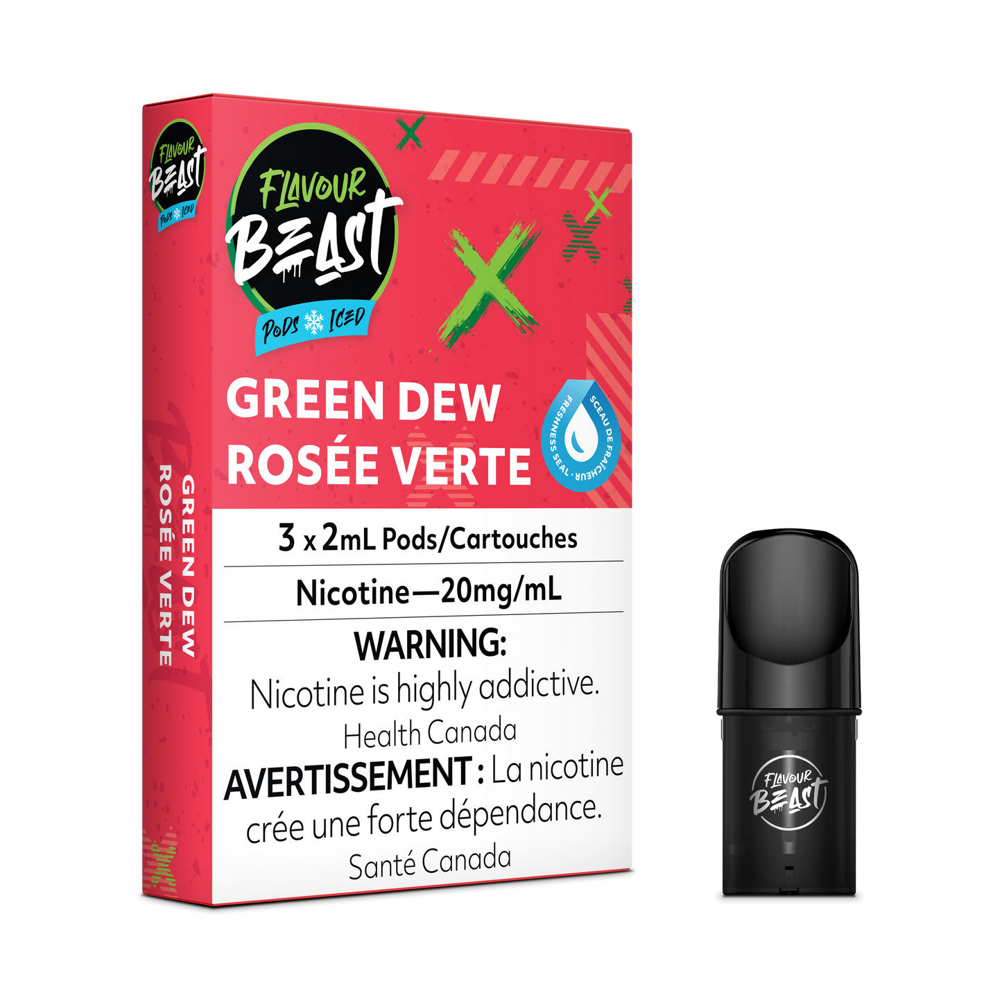Flavour beast gnarly green d iced 20mg/mL pods(Provincial)