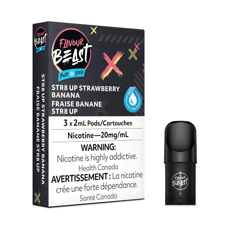 Flavour Beast Str8 Up Strawberry Banana Ice 20mg/mL pods (Provincial)