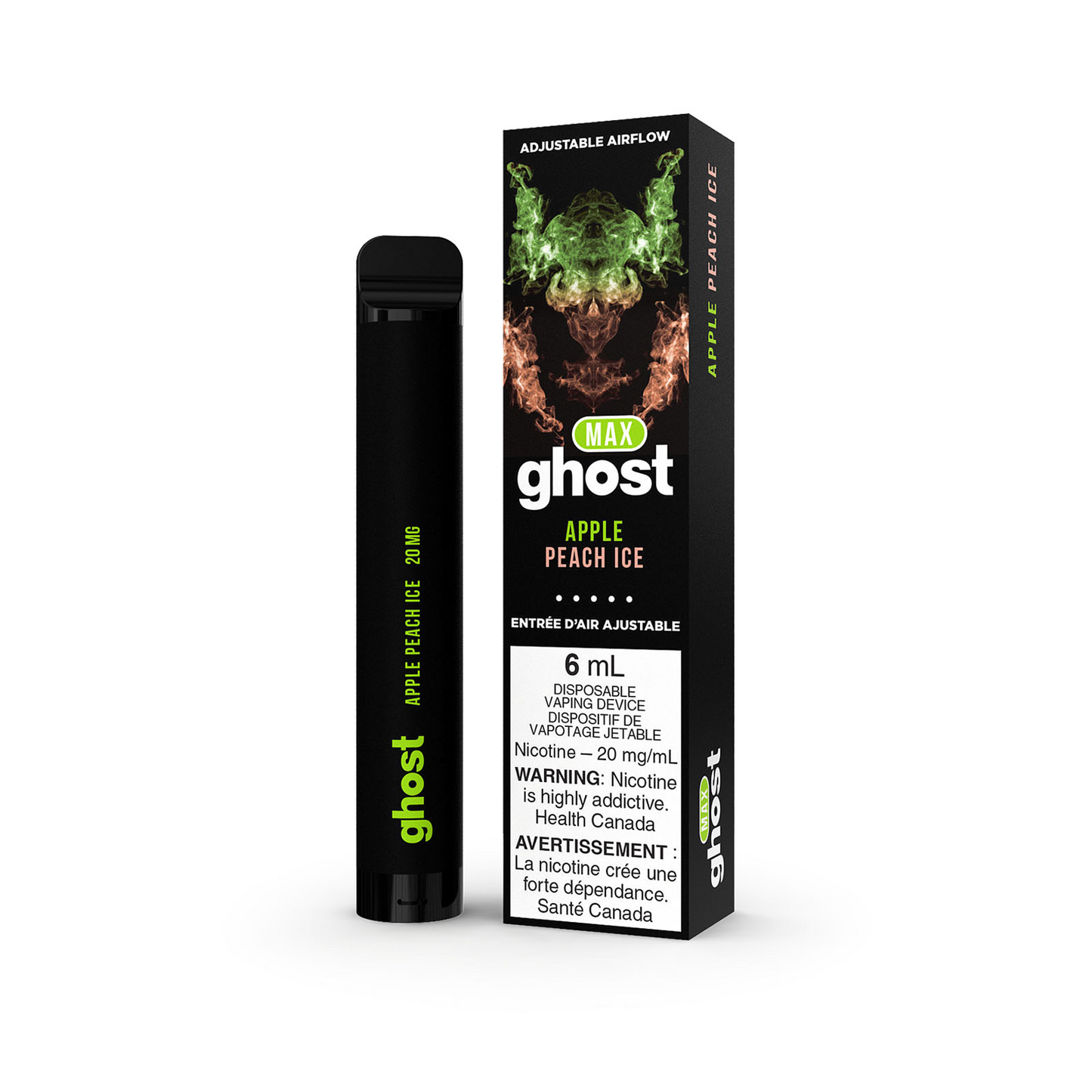 Ghost max apple peach ice 20mg/mL disposable (Provincial)