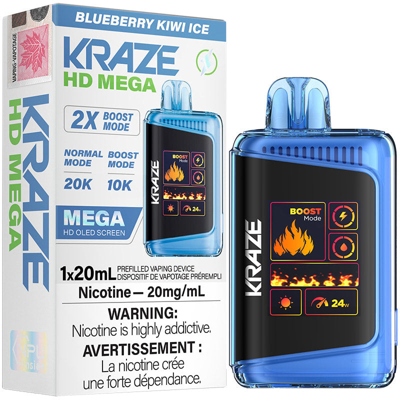 Kraze HD Mega 20K Blueberry Kiwi Ice 20mg/mL 20mL disposable