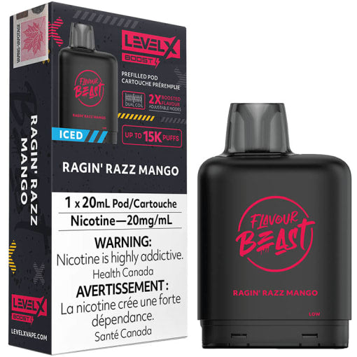 Flavour beast LevelX pod Boost 15k Ragin Razz Mango Iced 20mg/ml