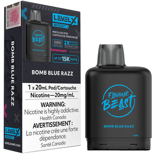 Flavour beast LevelX pod Boost 15k Bomb Blue Razz 20mg/ml (Provincial)