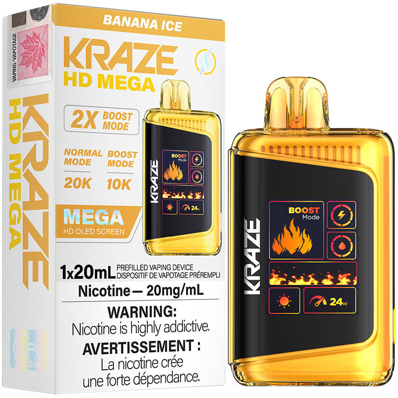 Kraze HD Mega 20K Banana Ice 20mg/mL 20mL disposable (Provincial)