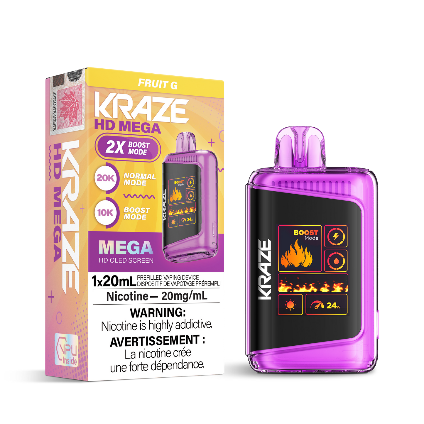 Kraze HD Mega 20K Fruit G Ice 20mg/mL disposable (Provincial)