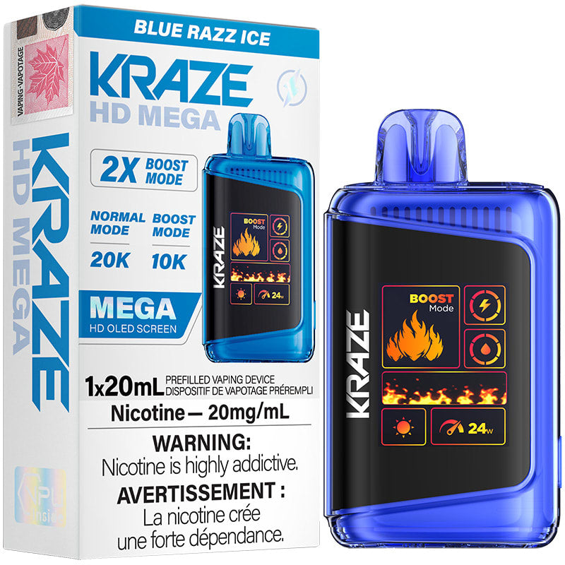 Kraze HD Mega 20K Blue Razz Ice 20mg/mL 20mL disposable (Provincial)