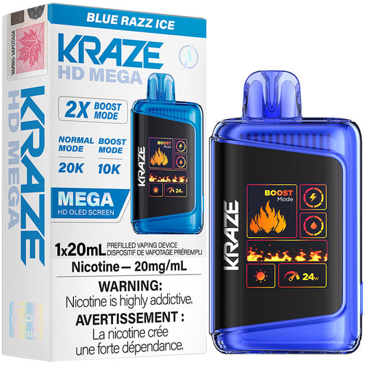 Kraze HD Mega 20K Blue Razz Ice 20mg/mL 20mL disposable