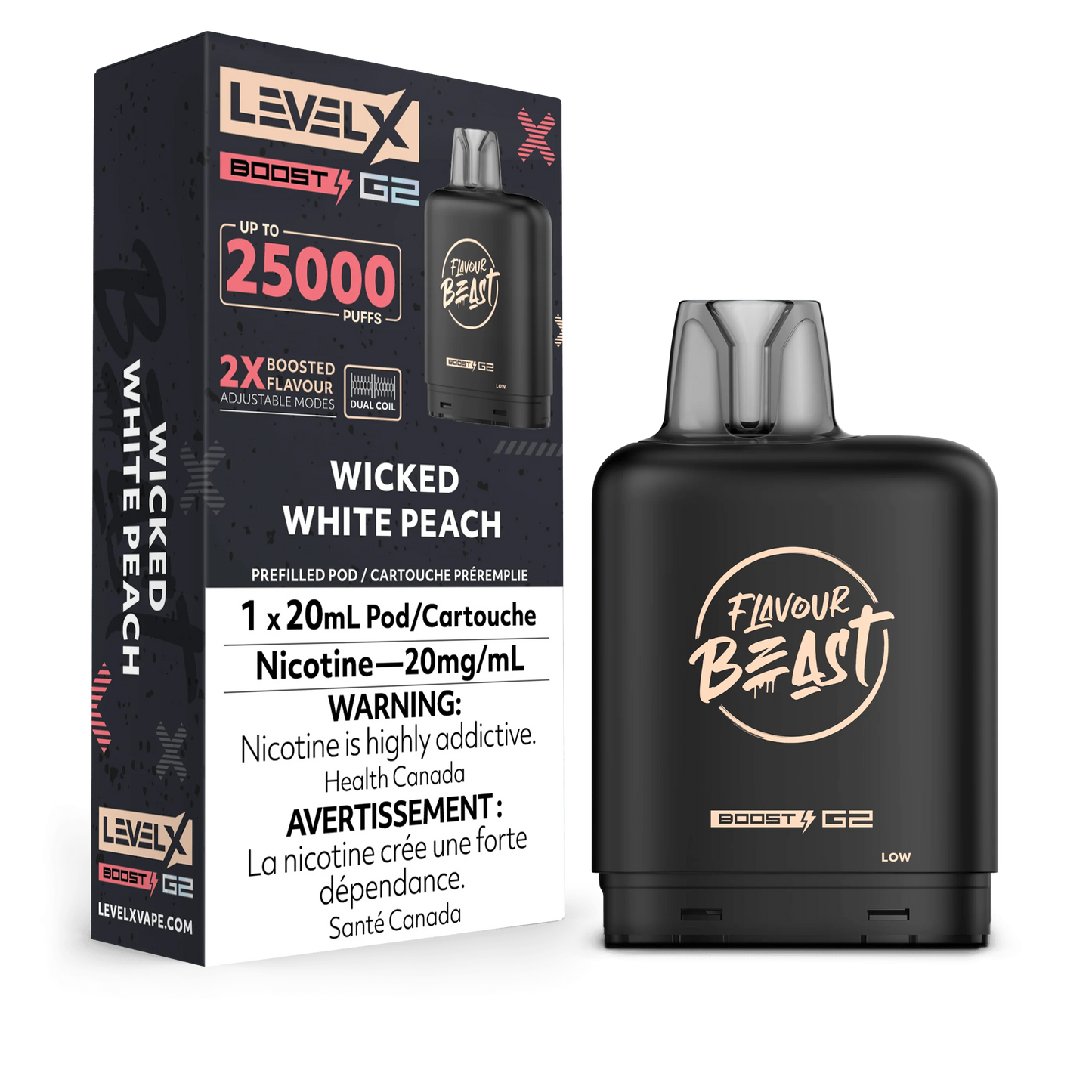 Flavour Beast LevelX Boost pod 25k Wicked White Peach 20mg/mL (provincial)