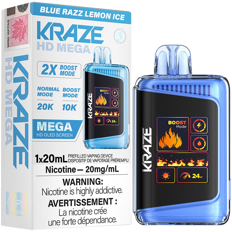 Kraze HD Mega 20K Blue Razz Lemon Ice 20mg/mL 20mL disposable