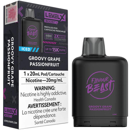 Flavour beast LevelX pod Boost 15k Groovy Grape Passionfruit Iced 20mg/ml