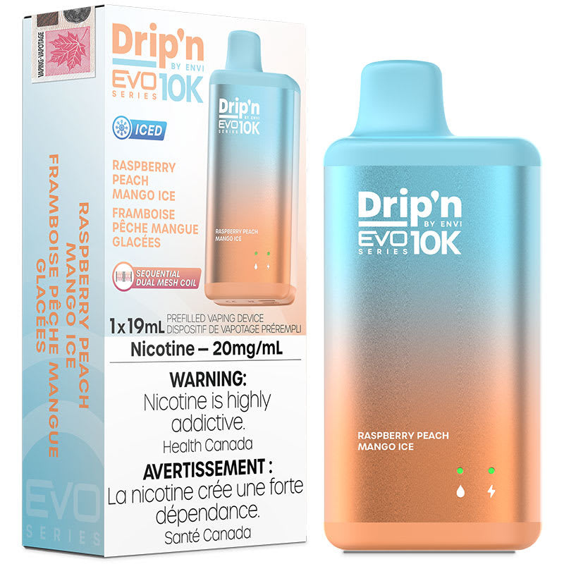 Drip’n EVO 10K Raspberry Peach Mango Ice 20mg/mL Disposable (Provincial)