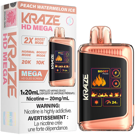 Kraze HD Mega 20K Peach Watermelon Ice 20mg/mL 20mL disposable