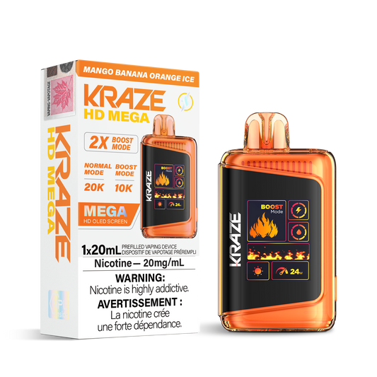 Kraze HD Mega 20K Mango Banana Orange Ice 20mg/mL disposable (Provincial)