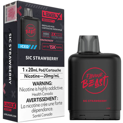 Flavour beast LevelX pod Boost 15k Sic Strawberry Iced 20mg/ml (Provincial)