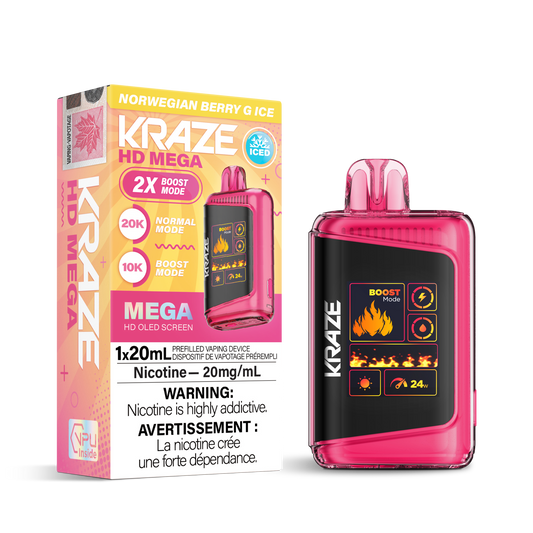 Kraze HD Mega 20K Norwegian Berry G Ice 20mg/mL disposable (Provincial)